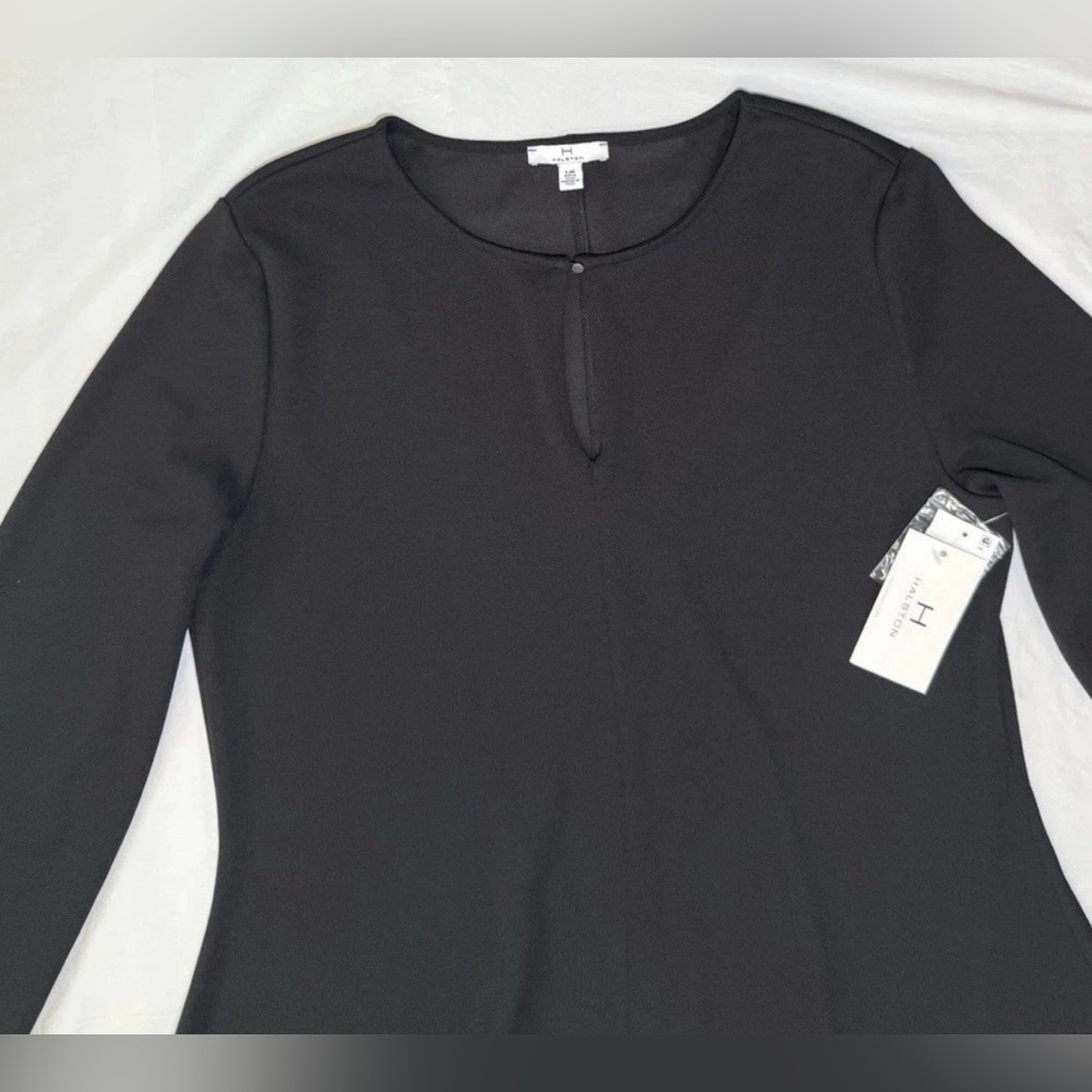 NWT Halston Key Hole Black Midi Dress Size L Large Designer Lightweight $119 - Picture 3 of 10